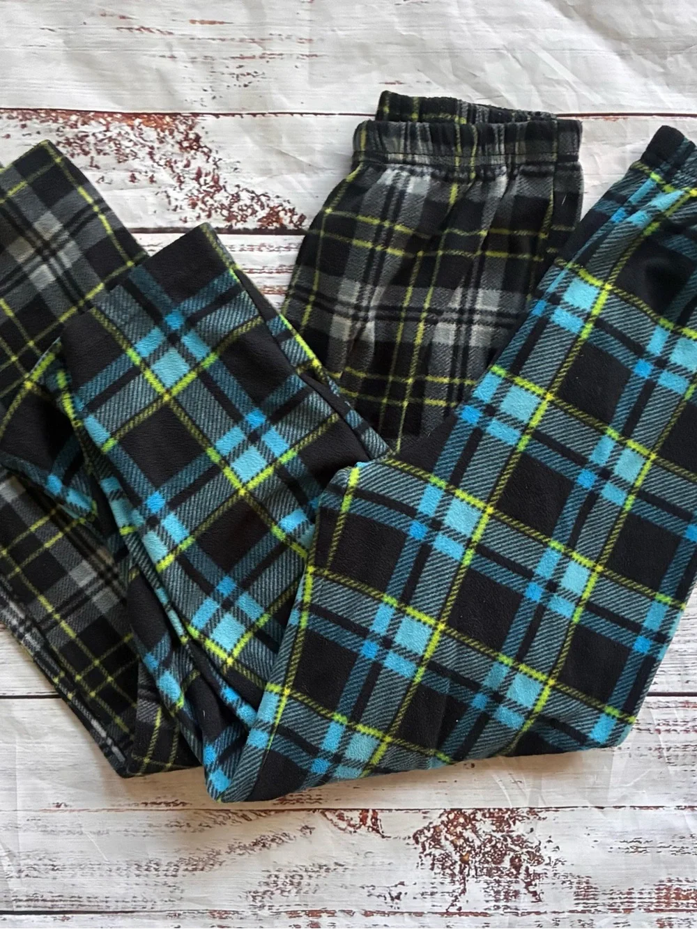 Kids Boys Black Plaid Fleece Pajama Bottoms Size Large 7/8